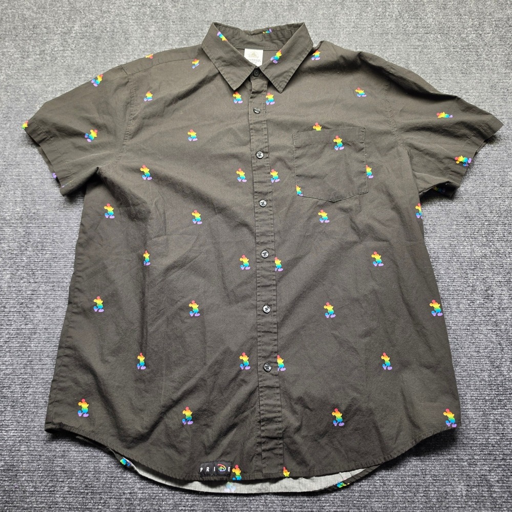 Disney Pride Mickey Mouse Rainbow Silhouette Short Sleeve Button Down Shirt XL